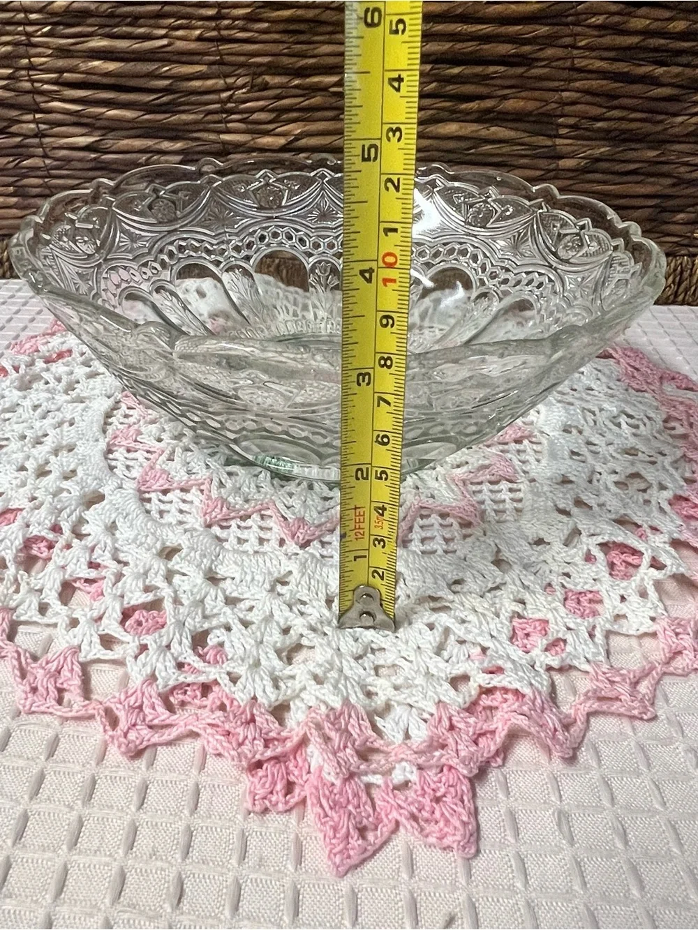 Vintage EAPG Clear Glass Fruit or Serving  Bowl Elegant Starburst Arches Pattern